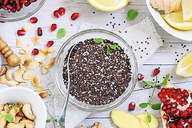 Vitamins, fruits, and vegetables for healthy living.