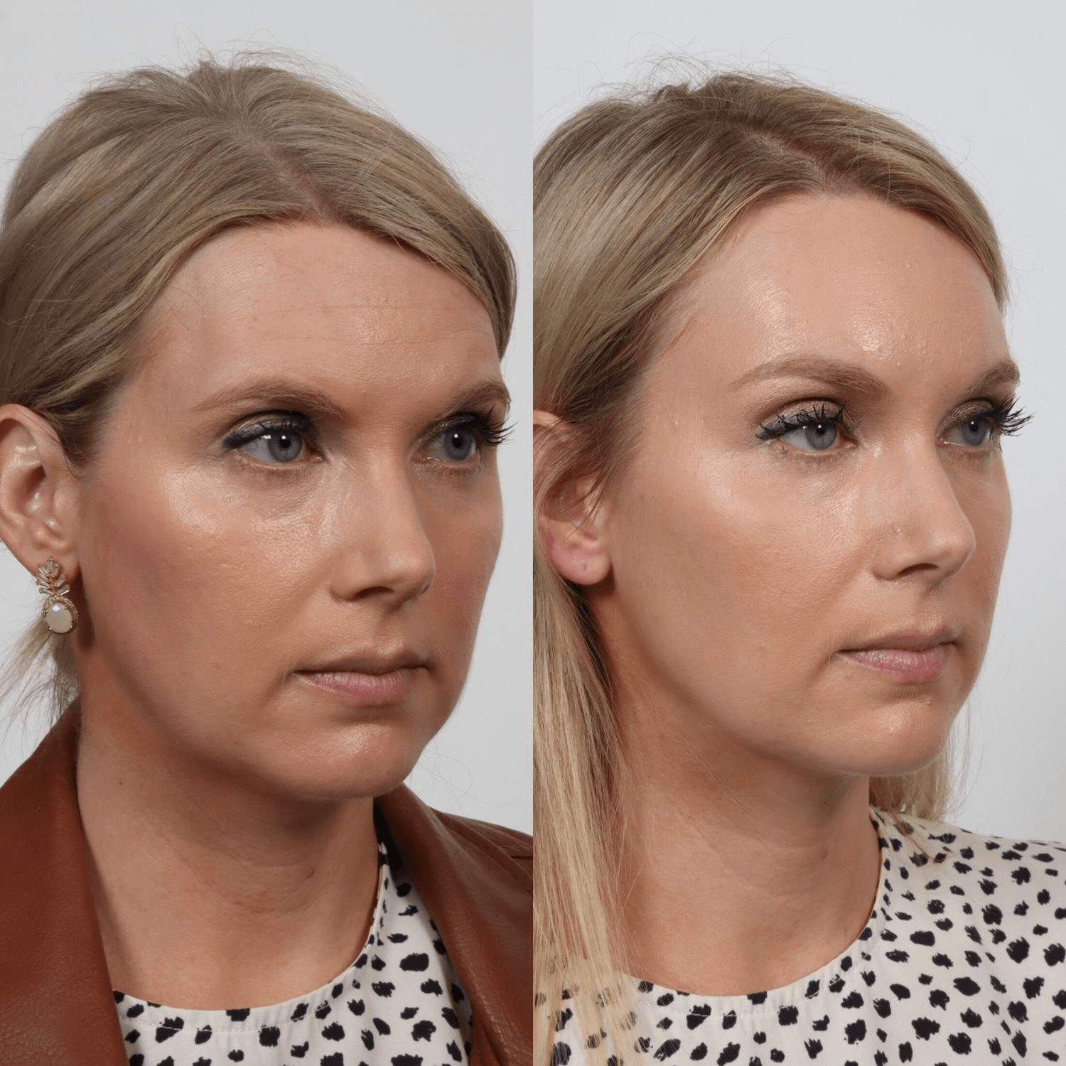 Before and after makeup transformation comparison.